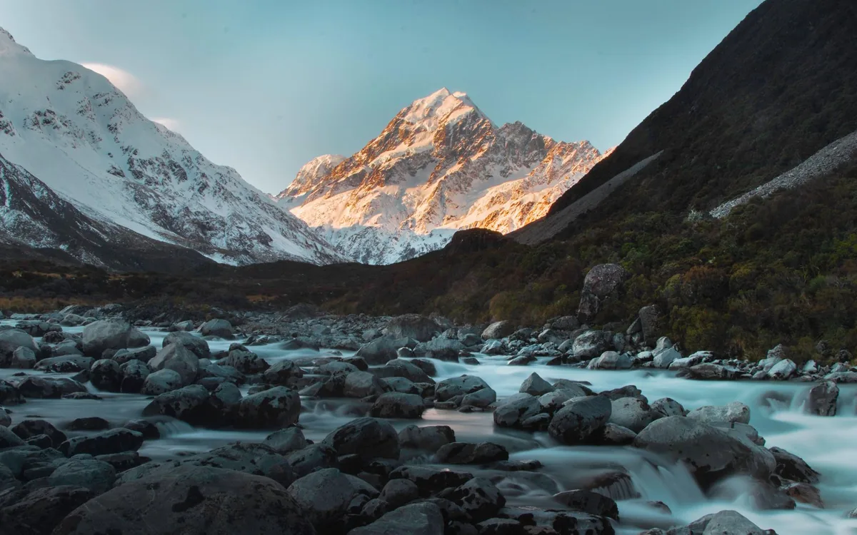The Hooker River below Aoraki / Mount Cook in early morning light